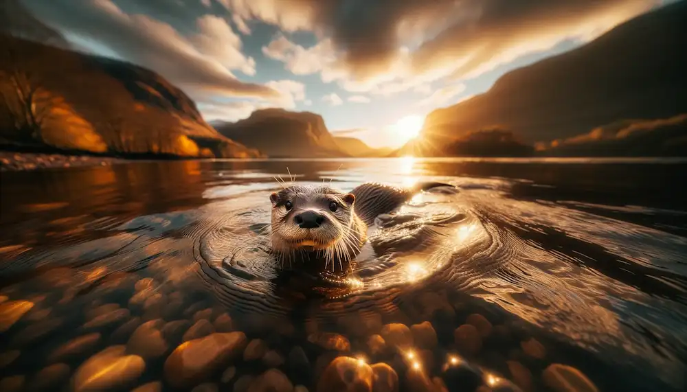 nutria de río en un atardecer.webp